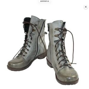JAFA Distressed GREY Graphite LEATHER lace up Combat Moto BOOTS EU 37 (US 7)